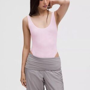 Lululemon Nulu Mesh Scoop-Back Sleeveless Thong Bodysuit - Pink Organza Tank Top